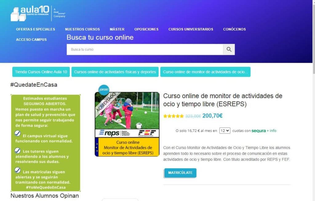 Curso Online de Monitor de Actividades de Ocio y Tiempo Libre Aula 10