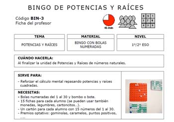 Bingo de potencias y raíces