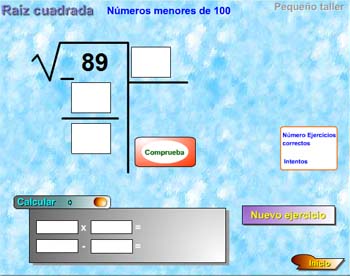 Raíz cuadrada. Número menores de 100