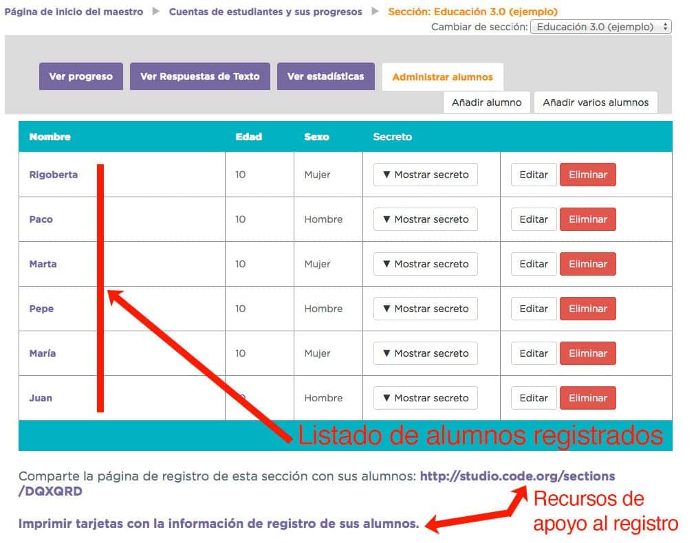 Code.org Alumnos Registrados