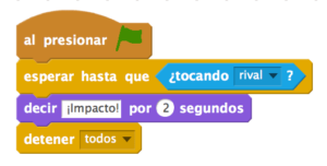 Código en Scratch del Impacto de los coches