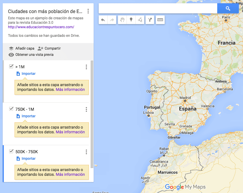 crear un mapa en Google Maps Capas