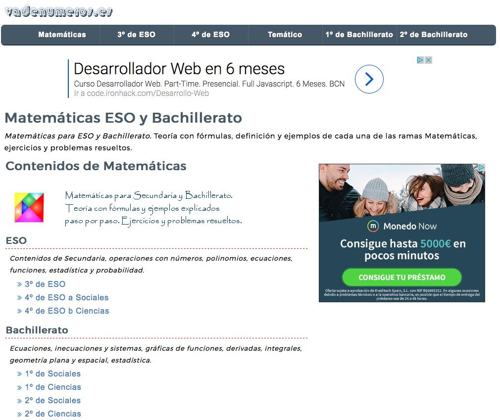 va de números matemáticas en bachiller