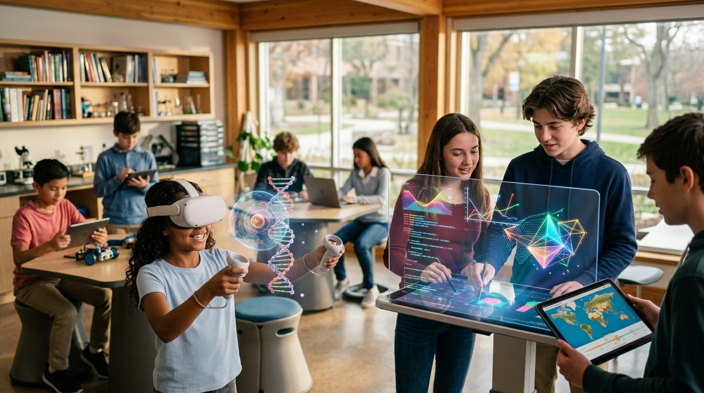 quiero una imagen destacada realista y creativa para mi post. tiene que estar optimizada para discover y no puede contener texto en la imagen. este es el título: Ideas y propuestas para aprovechar la tecnología en educación, en cualquier asignatura y curso