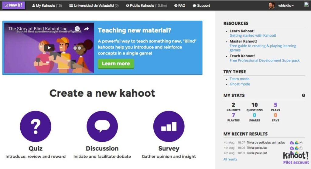 Juego online de preguntas y respuestas, Kahoot - Arte y Multimedia