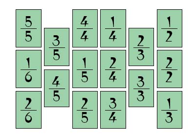 Juego de cartas, fracciones