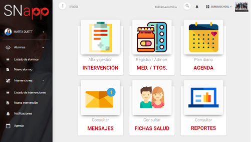 Interfaz app SNapp de School Nurses