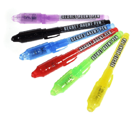 Bolígrafo de tinta invisible con rotulador mágico de luz UV: kit de escape room
