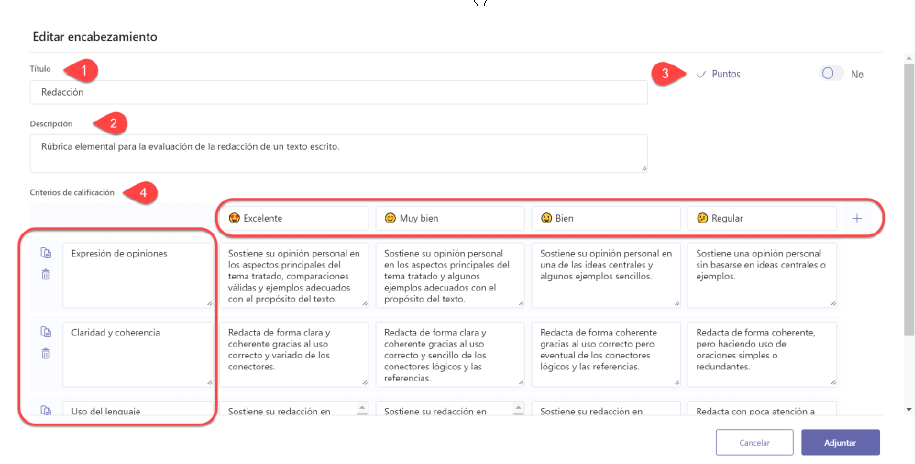 Rúbricas en Microsoft Teams