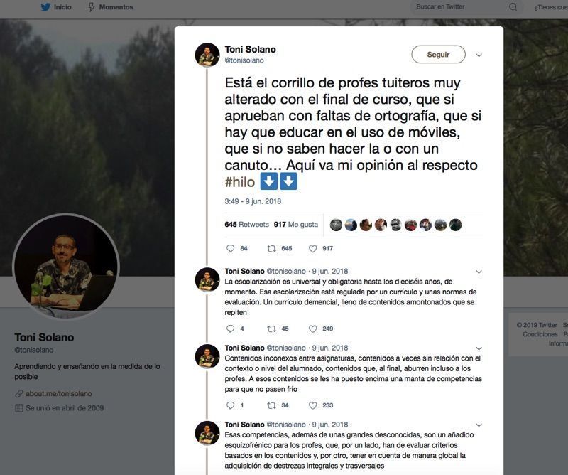 Twitter sobre educación Toni Solano