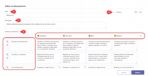 tareas y rúbricas en Microosft Teams