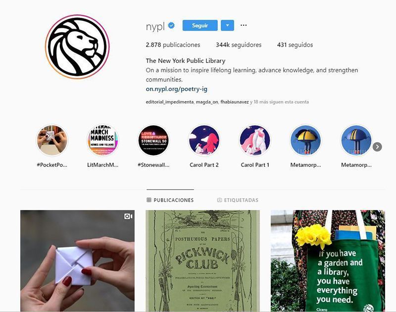 Biblioteca pública de Nueva York clásicos a través de Instagram