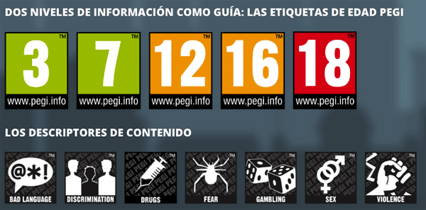 PEGI jugar los niños con videojuegos