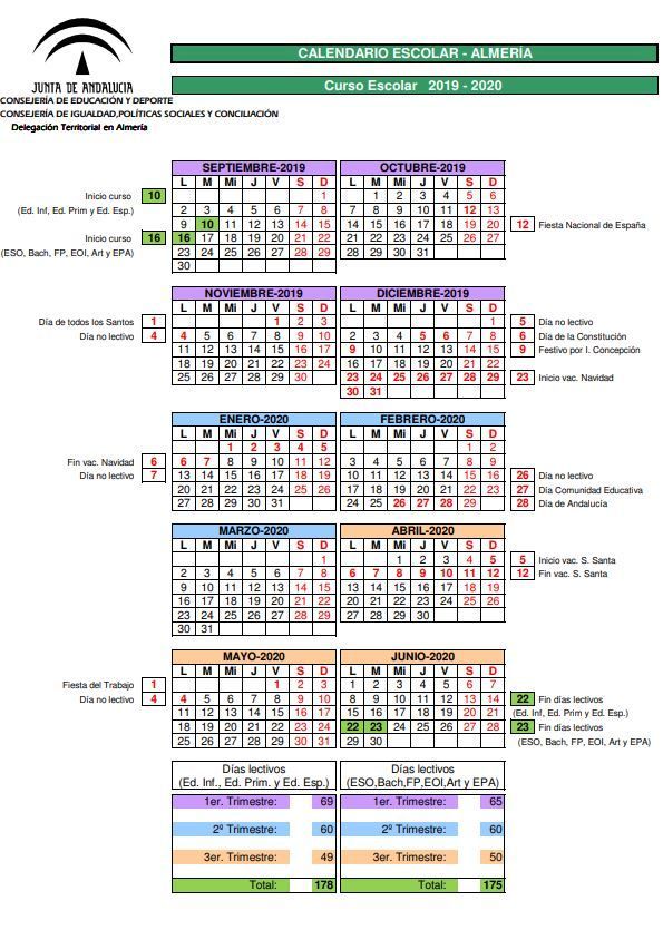 Calendario Escolar Andalucía