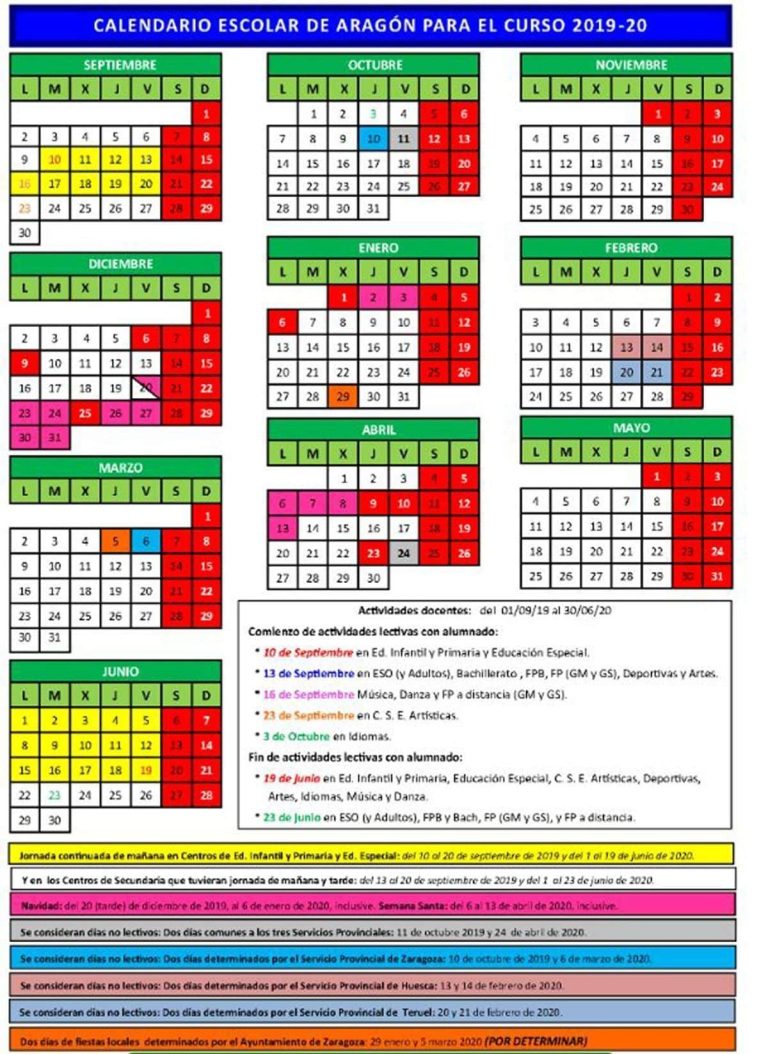 Calendario escolar Aragon1