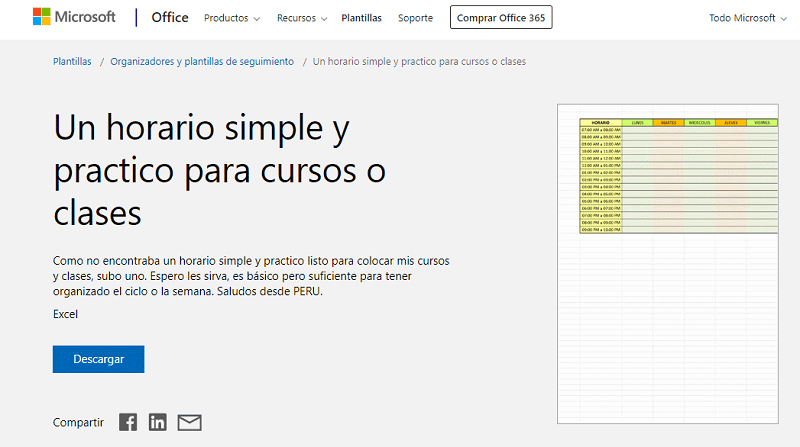 Plantilla de Excel: Horario simple