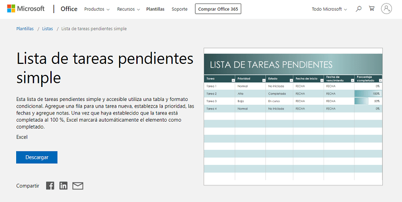 Plantilla de Excel: Lista de tareas pendientes simple