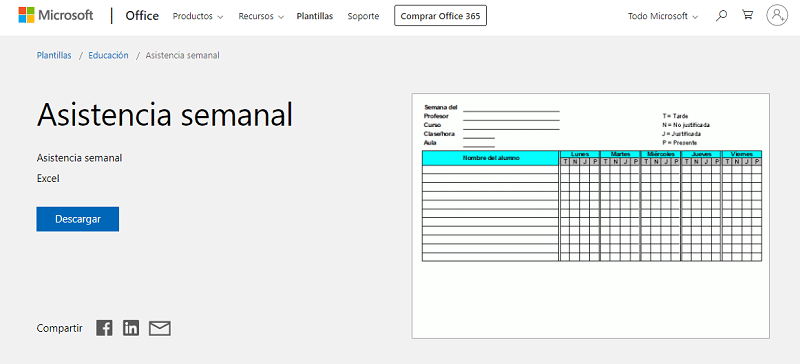 Plantilla De Excel: Asistencia A Clase