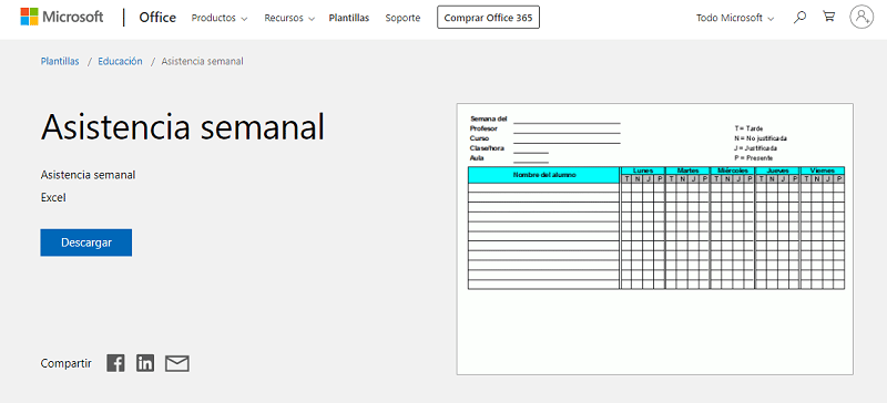 Plantilla de Excel: Asistencia a clase