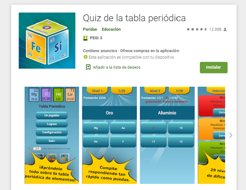 Apps para repasar la tabla periódica: Quiz de la tabla periódica