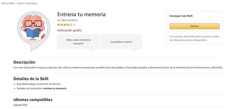 Entrena tu memoria (skills de Alexa para trabajar la memoria)