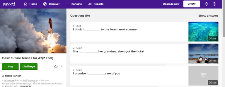 enseñar inglés con Kahoot