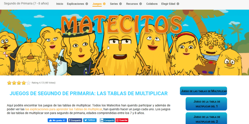 Juegos de segundo de Primaria: las tablas de multiplicar 