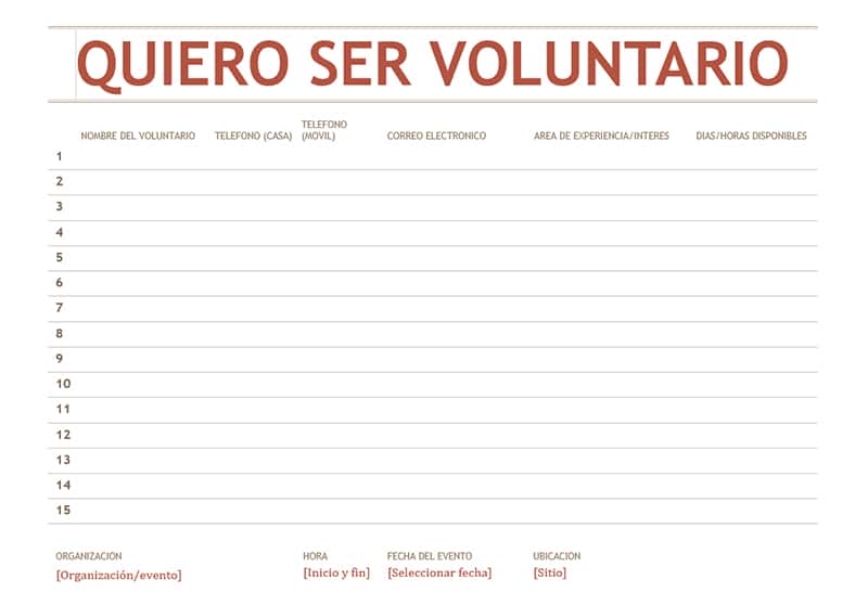 Plantilla De Word Quiero Ser Voluntario