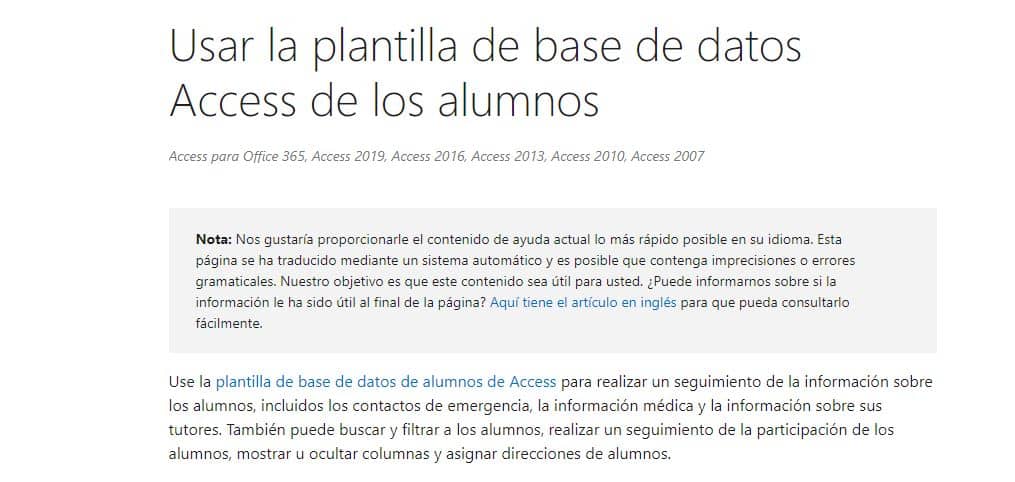 Base de datos alumnos plantillas access