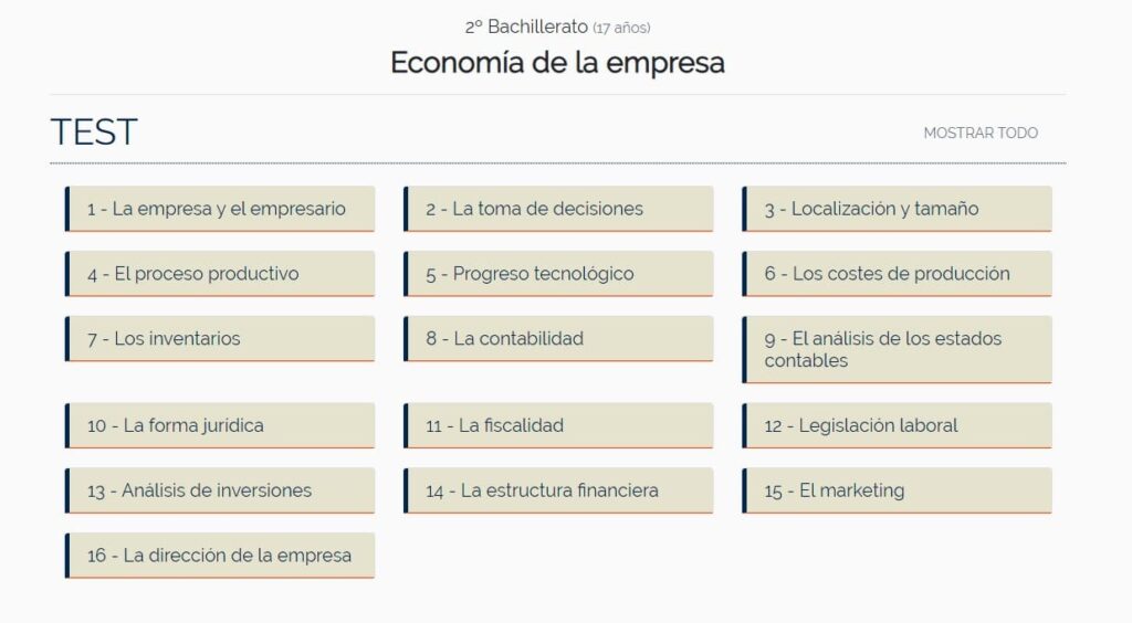 Cuestionarios tipo test de Economía de la empresa