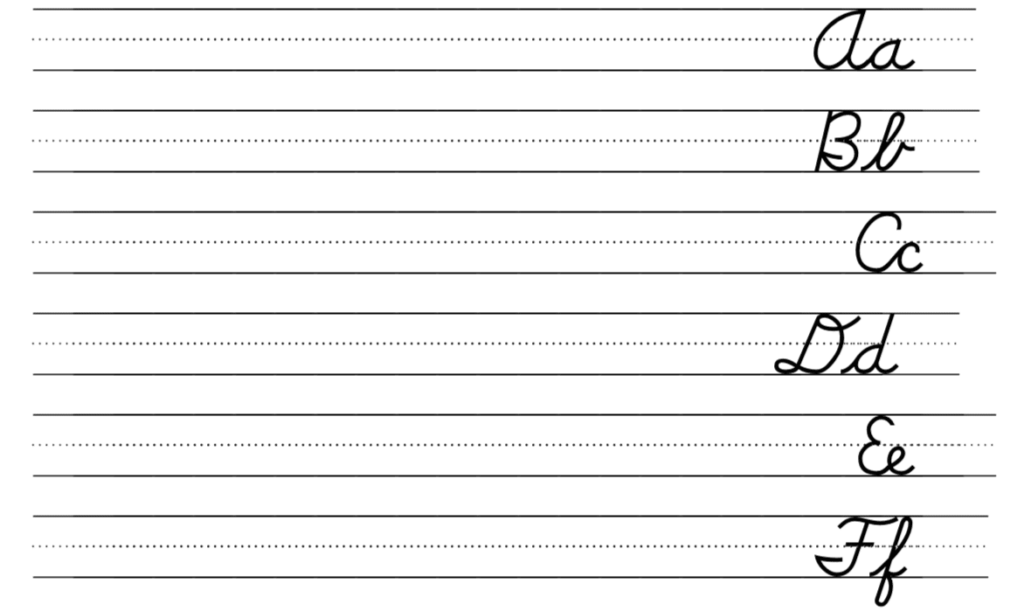 Plantilla De Caligrafía Letras Cursivas Alfabeto Carta