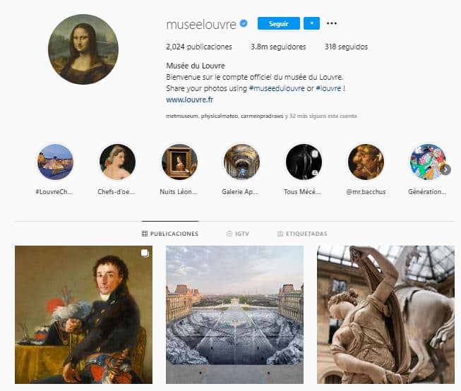 Perfil de instagram del Louvre (París) 