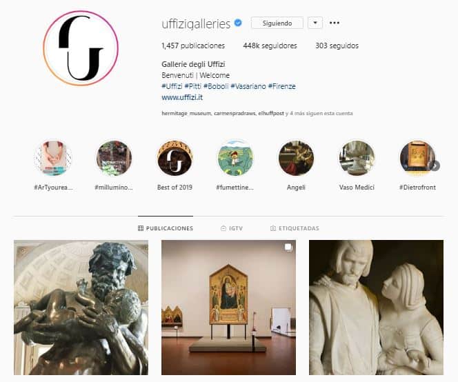 Perfil de instagram de Galería de Uffizi (Florencia) 