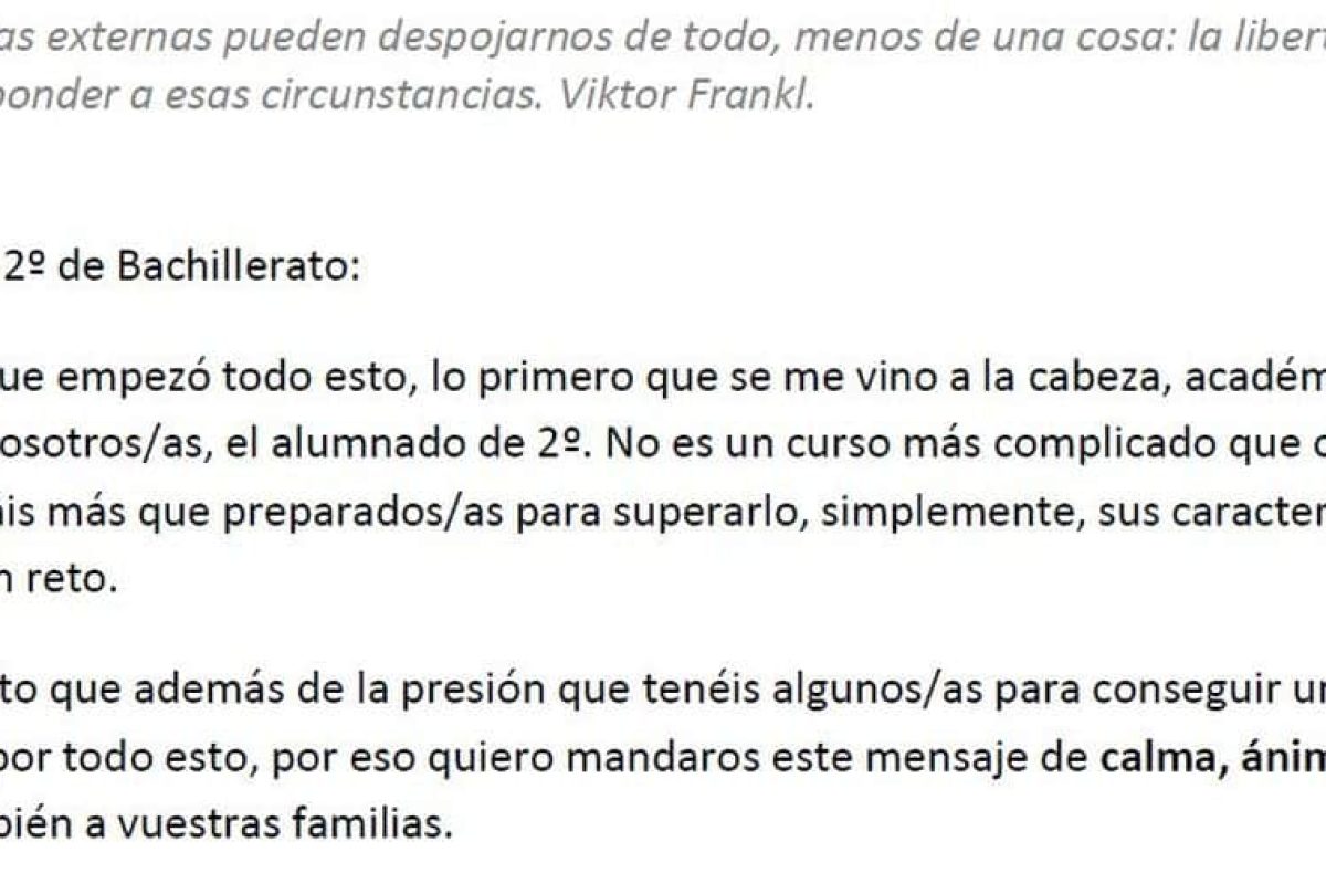 La emotiva carta de una orientadora animando a su alumnado carta alumnado Bachillerato