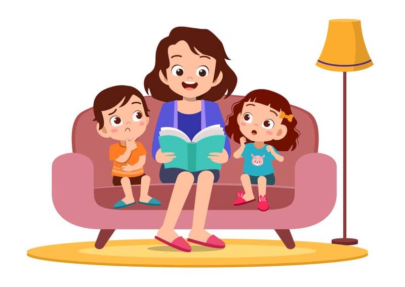 familia leyendo un cuento