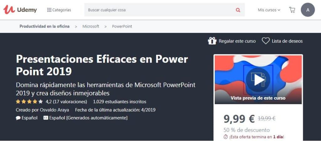 Presentaciones eficaces con PowerPoint 2019 de Udemy