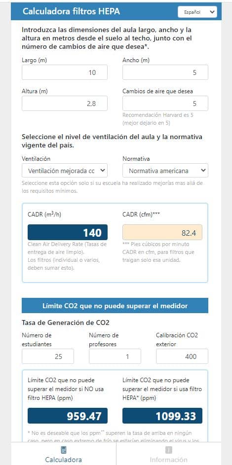 Calculadora Filtro HEPA