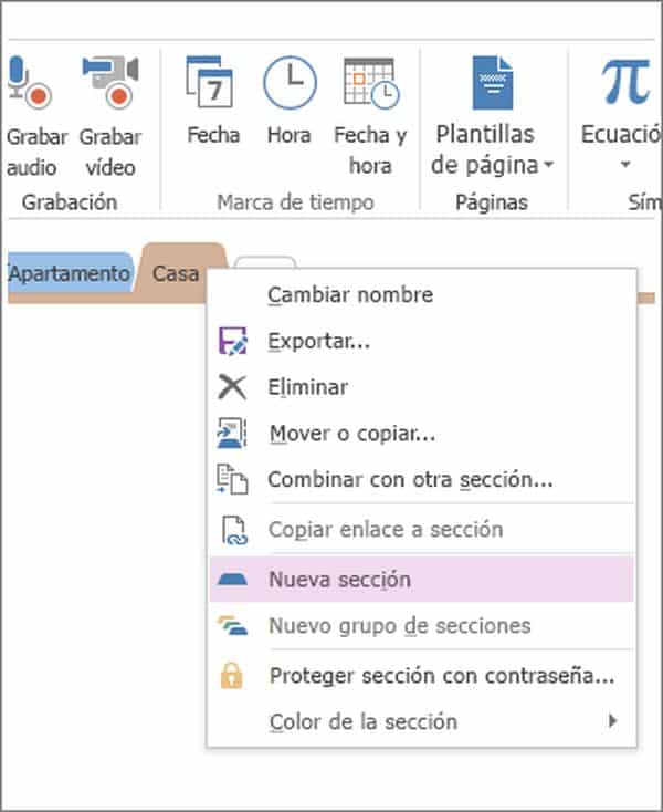 agrupar secciones Microsoft OneNote