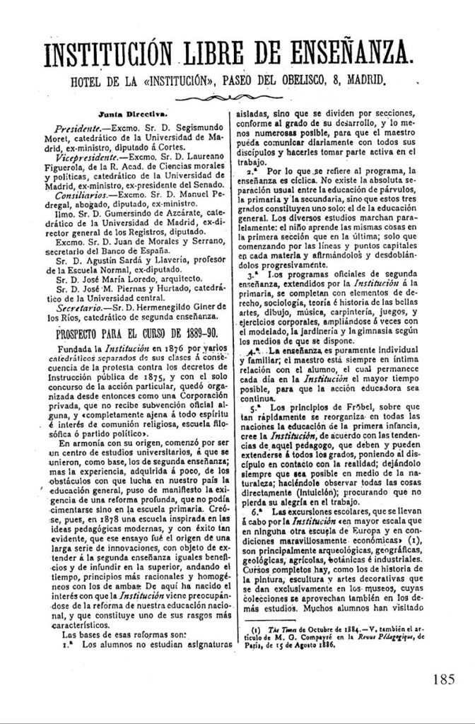 Anuncio De La Junta Directiva De La Ile Para El Curso 1889 1890