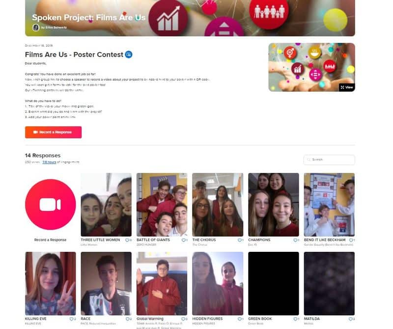 Flipgrid del proyecto Films are Us para trabajar los objetivos de Desarrollo Sostenible. 