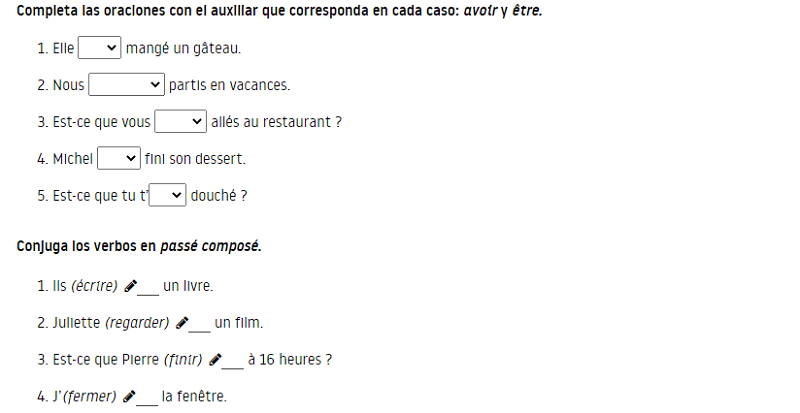 Ejercicios verbos en pasado en francés