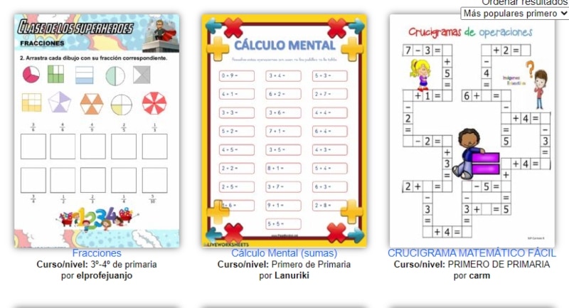 Fichas Imprimibles E Interactivas Para La Asignatura De Matematicas