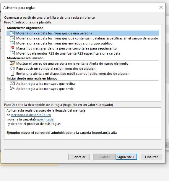 Reglas Microsoft Outlook