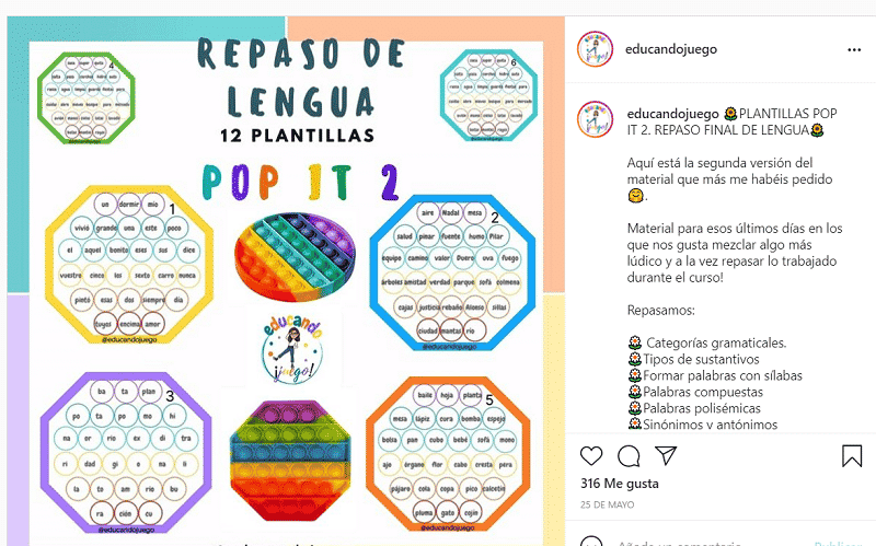 Repaso de lengua Pop it