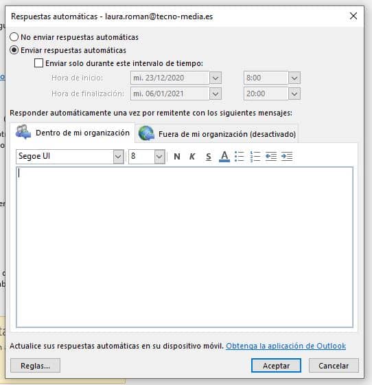 Respuestas Automáticas Outlook