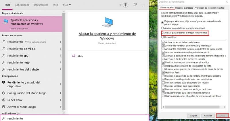 Ajustar la apariencia y rendimiento de Windows - optimizar la velocidad de un PC