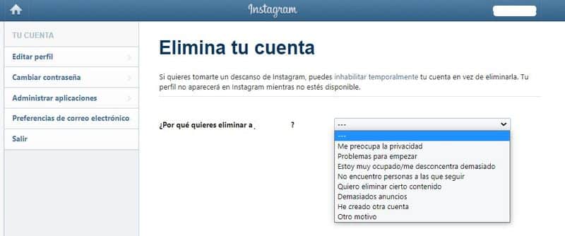 Eliminar para siempre tu cuenta de Instagram