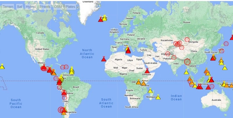 Mapa volcanes activos