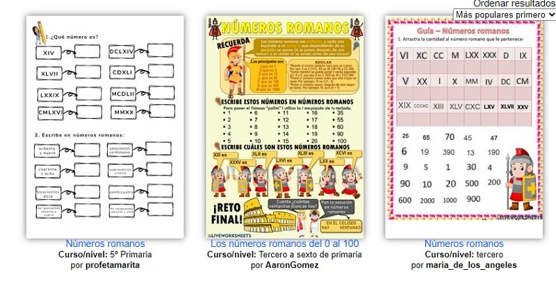 Liveworksheet números romanos