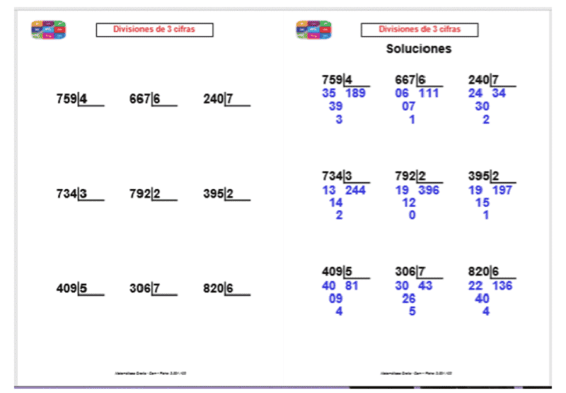 Fichas de multiplicaciones y divisiones 